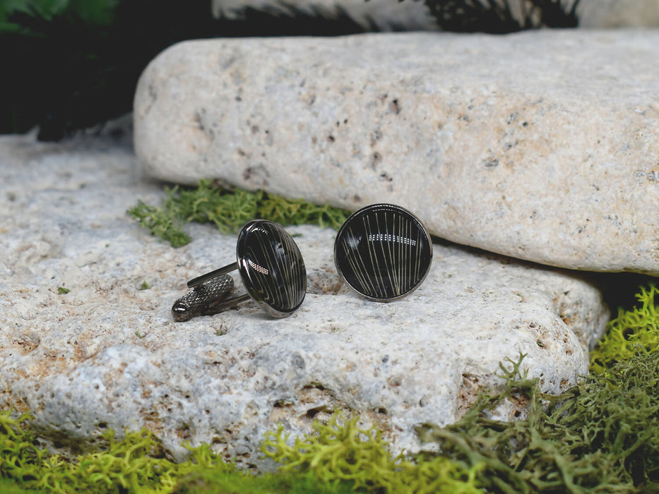Black Steel Cufflinks with Abstract Glass #78