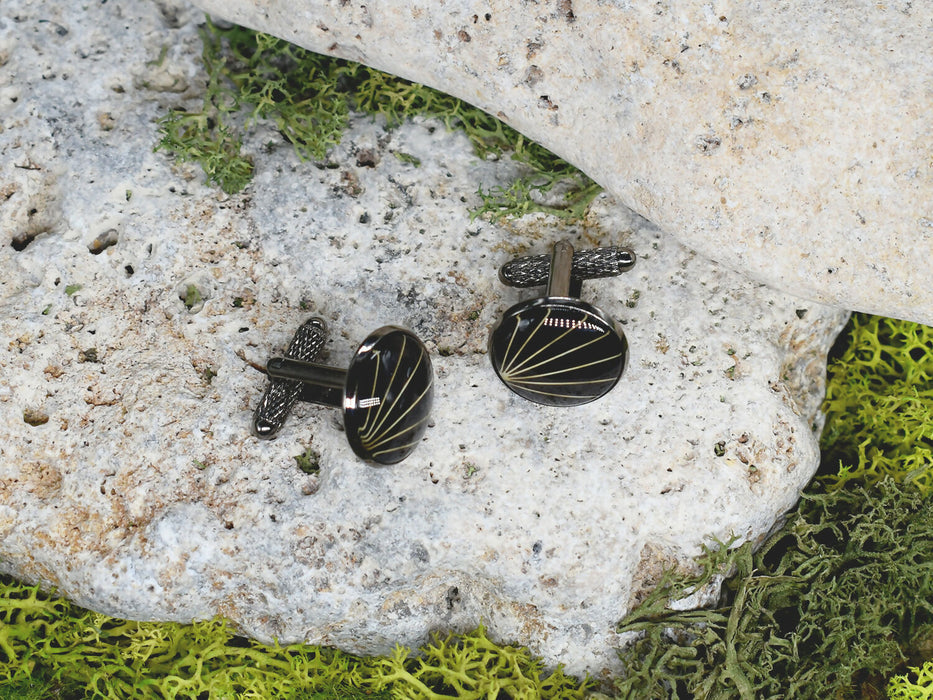 Black Steel Cufflinks with Abstract Glass #74