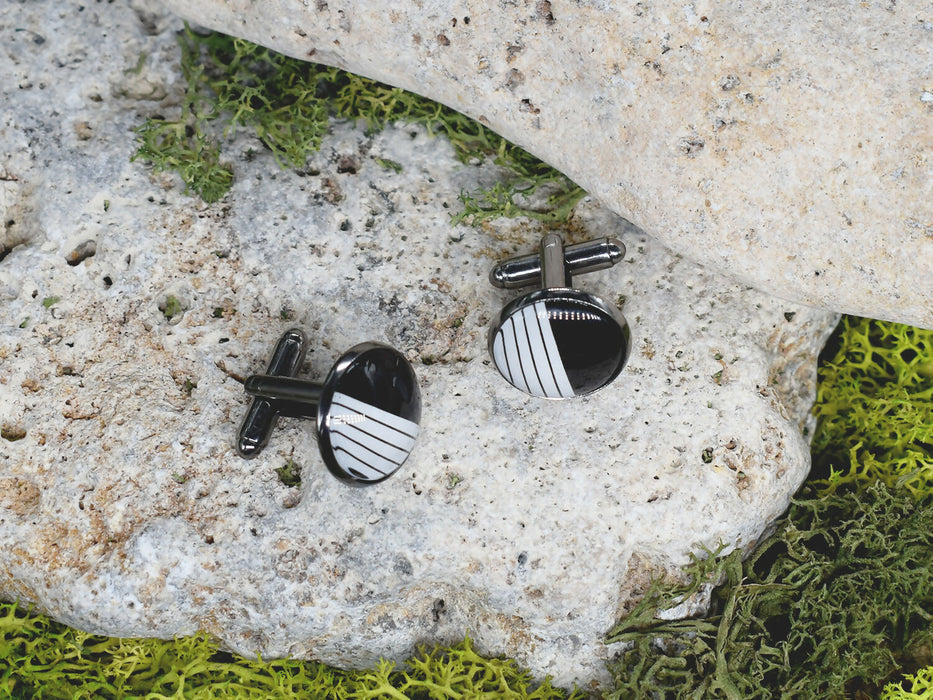 Black Steel Cufflinks with Abstract Glass #75