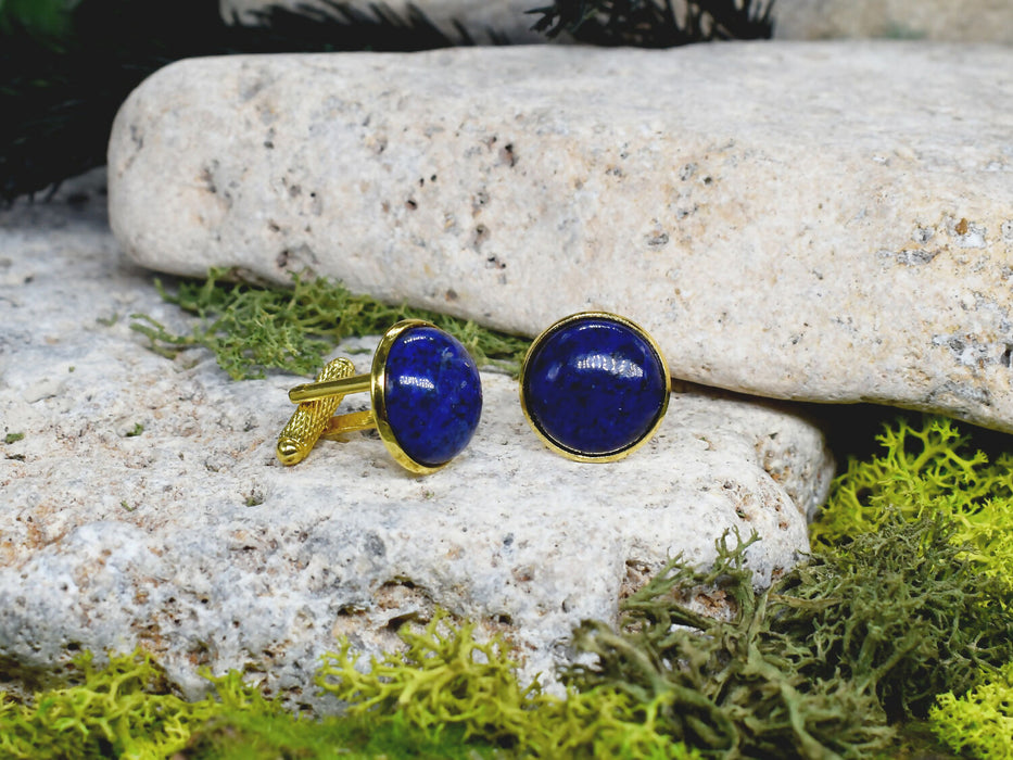 Gold Steel Cufflinks with Lapis Lazuli Stone #53