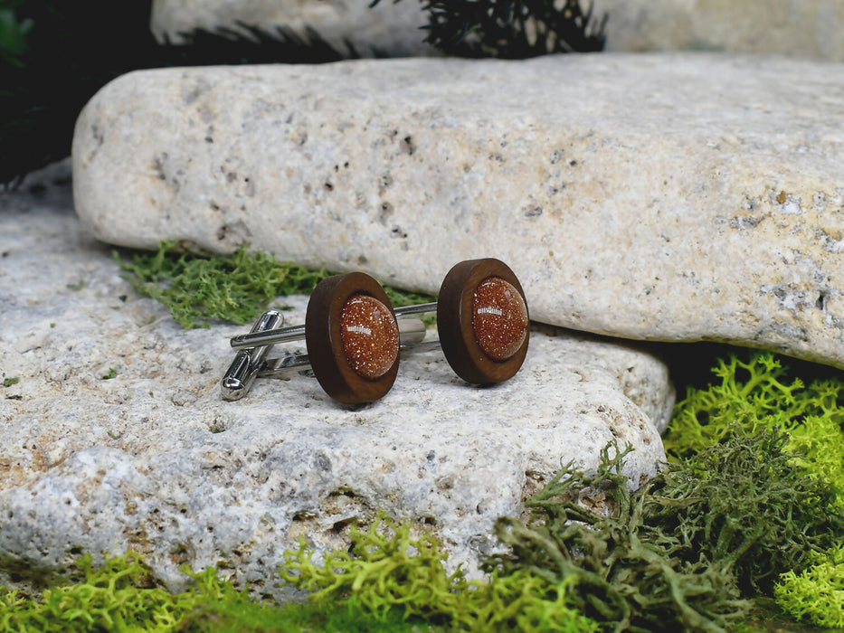 Wood Cufflinks with Sandstone #48