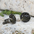 Black Steel Cufflinks with Abstract Glass #74