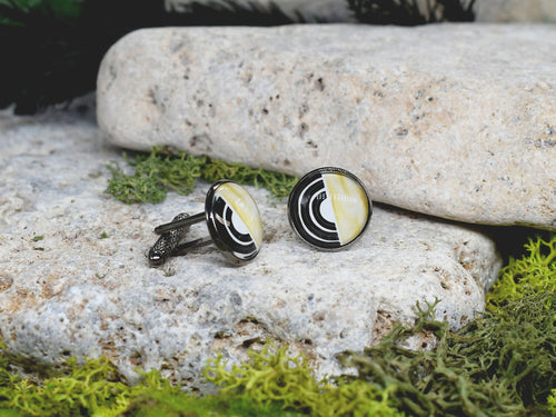 Black Steel Cufflinks with Abstract Glass #68