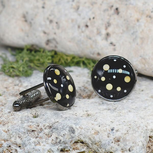 Black Steel Cufflinks with Abstract Glass #70