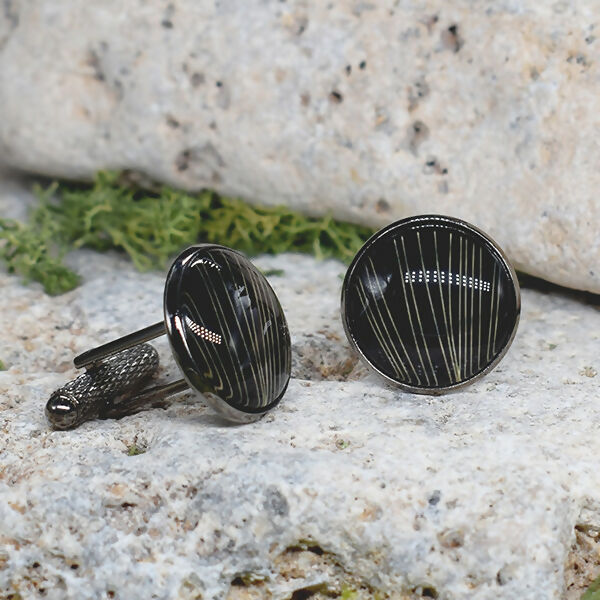 Black Steel Cufflinks with Abstract Glass #78