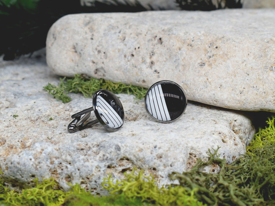 Black Steel Cufflinks with Abstract Glass #75