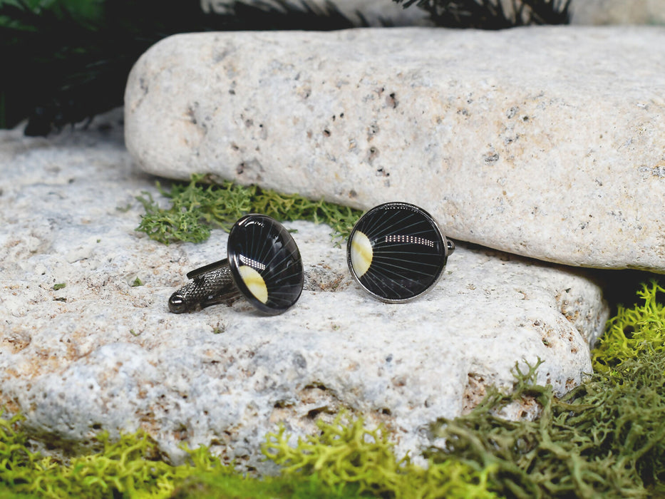 Black Steel Cufflinks with Abstract Glass #67