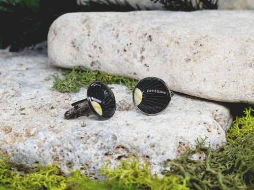 Black Steel Cufflinks with Abstract Glass #67