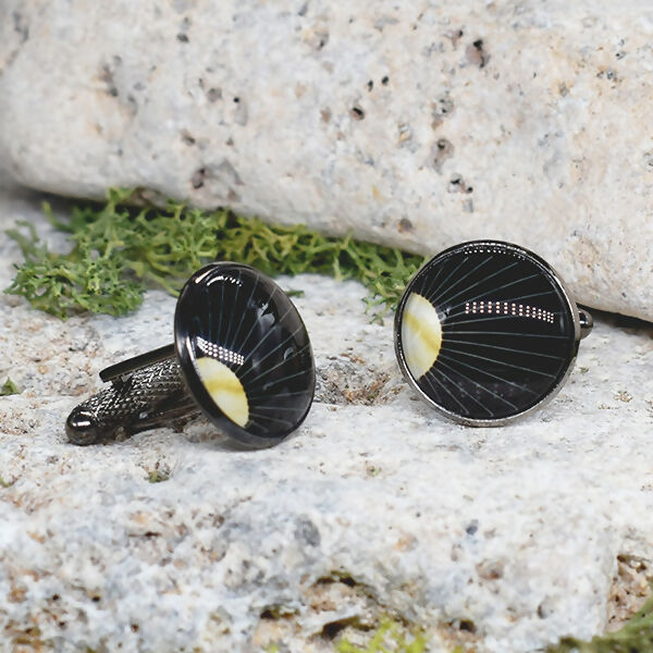 Black Steel Cufflinks with Abstract Glass #67