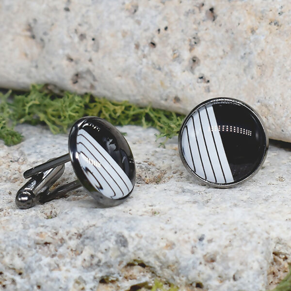 Black Steel Cufflinks with Abstract Glass #75