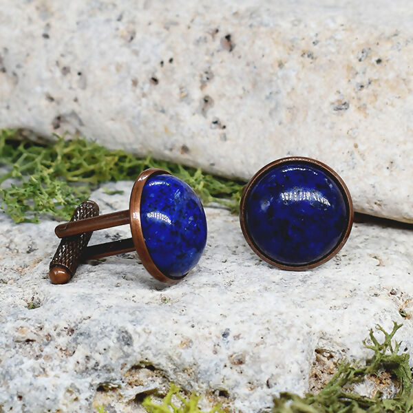 Copper Steel Cufflinks with Lapis Lazuli Stone #56