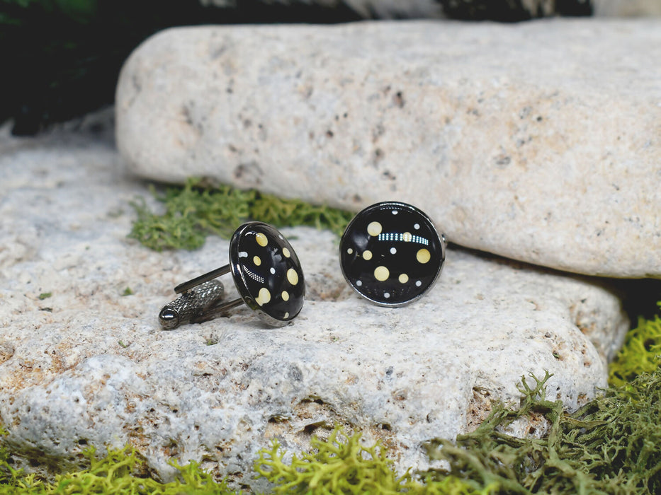 Black Steel Cufflinks with Abstract Glass #70