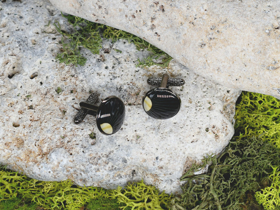 Black Steel Cufflinks with Abstract Glass #67