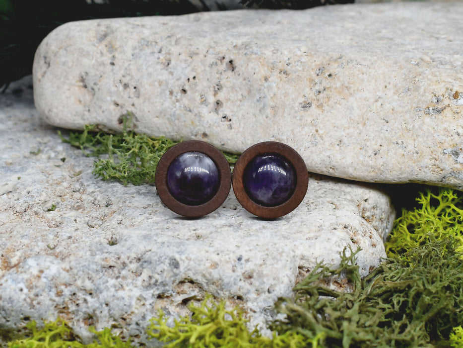 Wood Cufflinks with Amethyst Stone #46