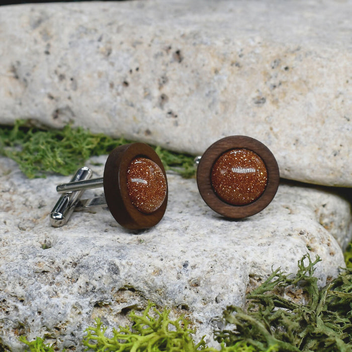 Wood Cufflinks with Sandstone #48