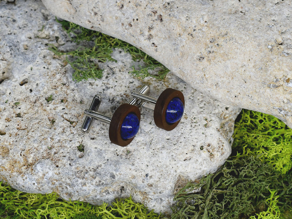 Wood Cufflinks with Lapis Lazuli Stone #52