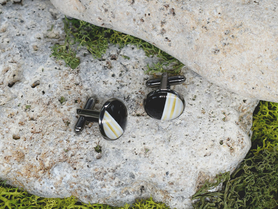 Black Steel Cufflinks with Abstract Glass #79
