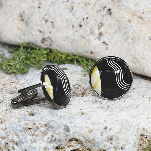 Black Steel Cufflinks with Abstract Glass #72
