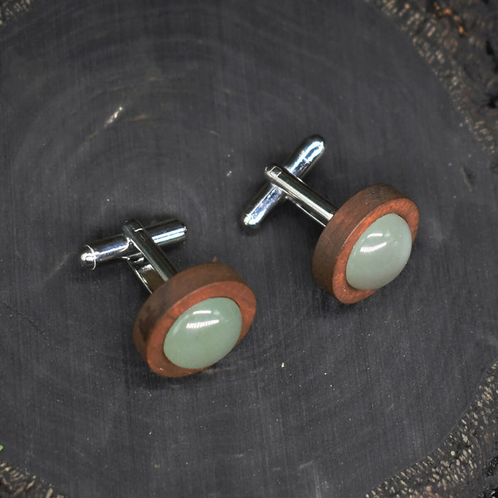 Wood Cufflinks with Aventurine Stone #50