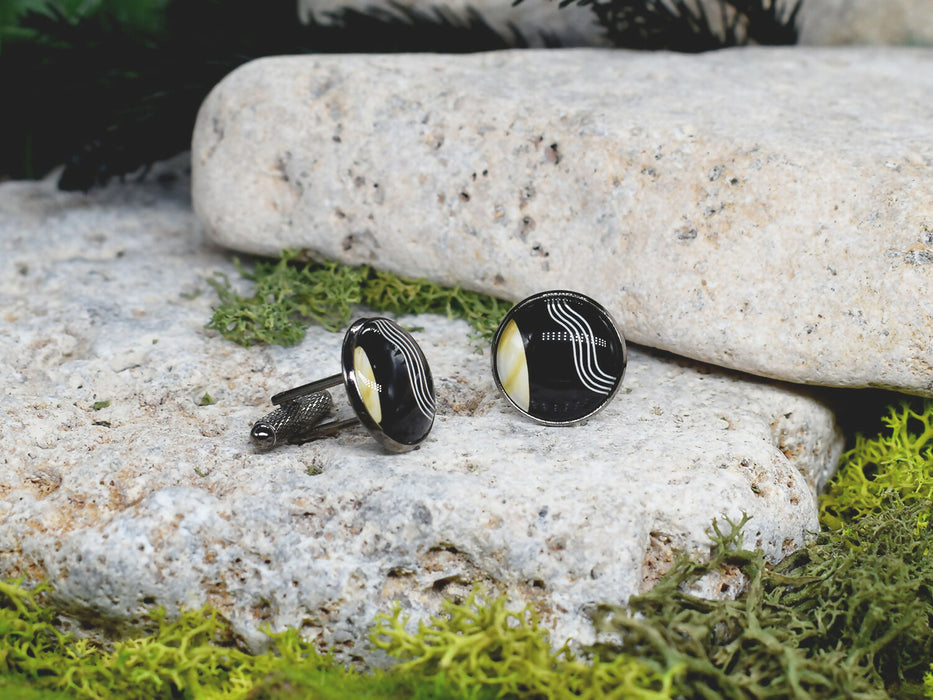 Black Steel Cufflinks with Abstract Glass #72