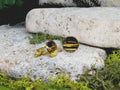 Gold Steel Cufflinks with Black-Gold Abstract Glass #63