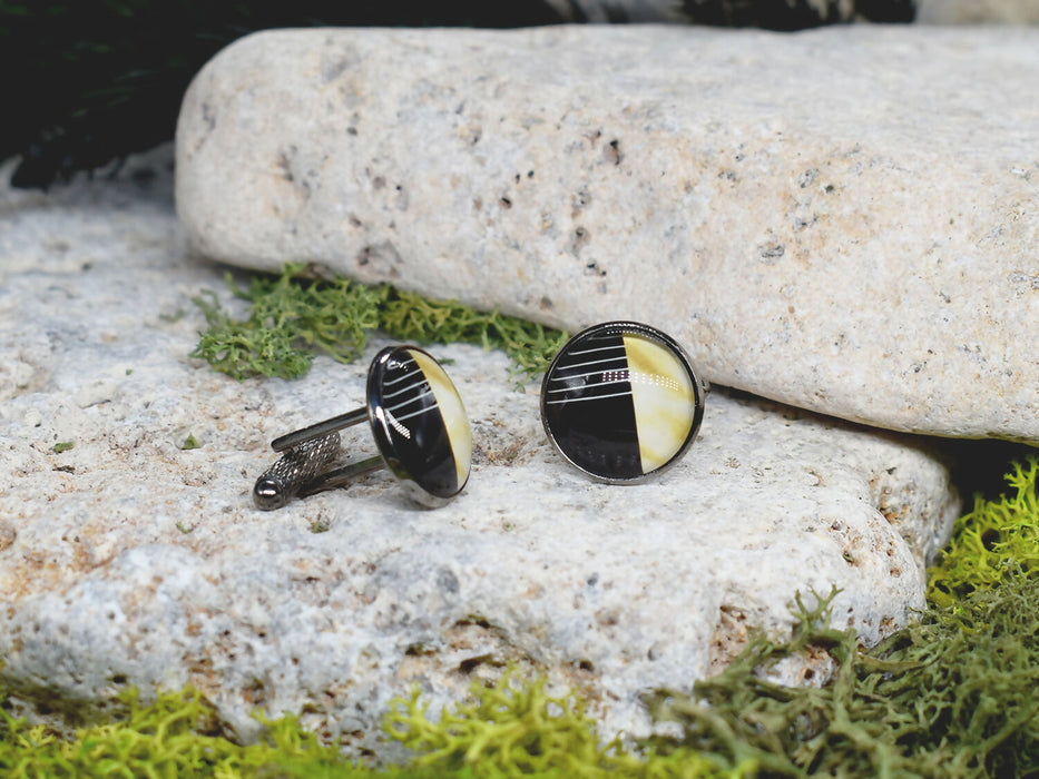 Black Steel Cufflinks with Abstract Glass #71