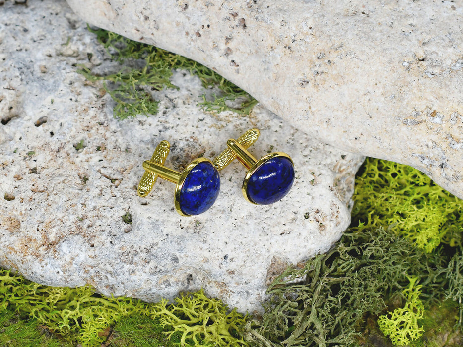 Gold Steel Cufflinks with Lapis Lazuli Stone #53
