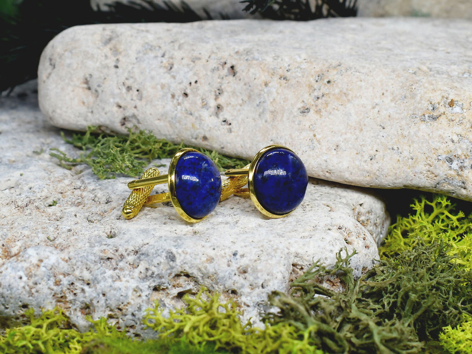 Gold Steel Cufflinks with Lapis Lazuli Stone #53
