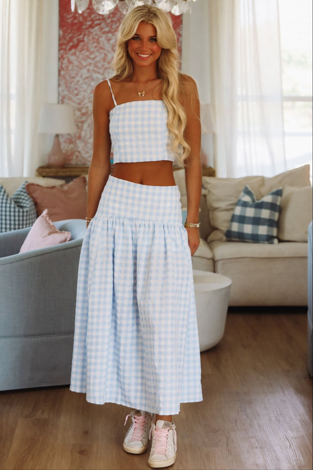Trophy Time Maxi Skirt - Baby Blue and White