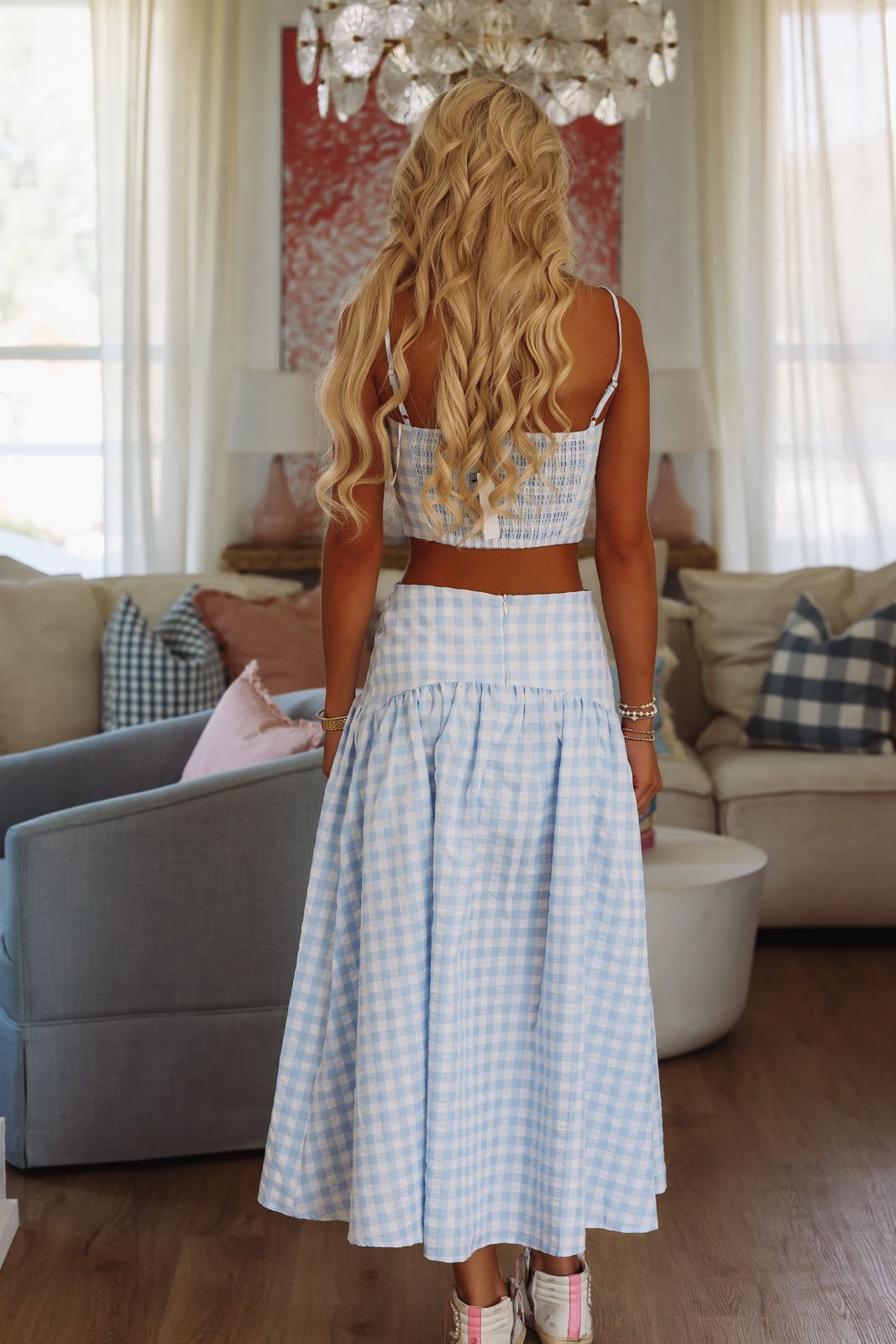 Trophy Time Maxi Skirt - Baby Blue and White