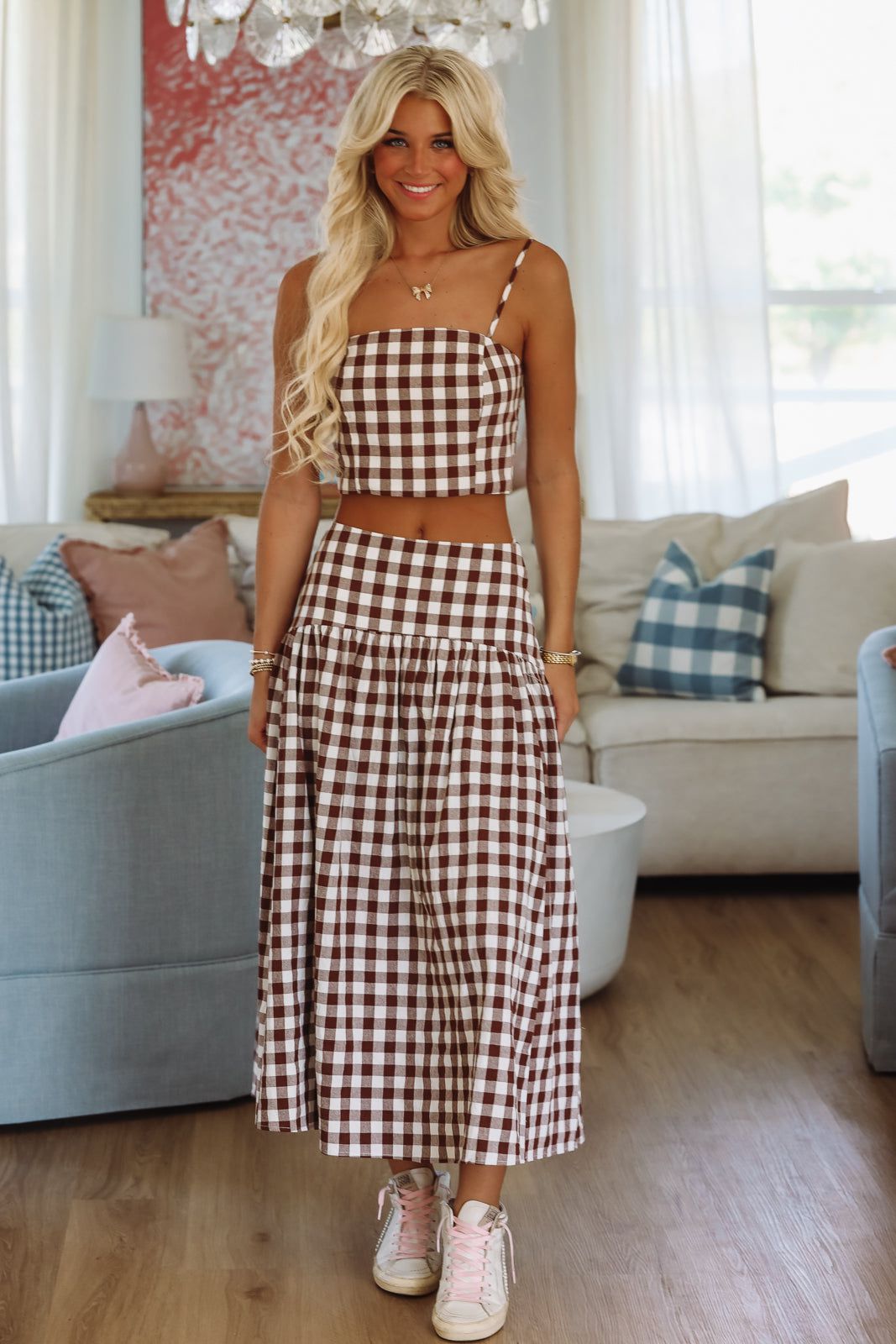 Trophy Time Maxi Skirt - Brown and White