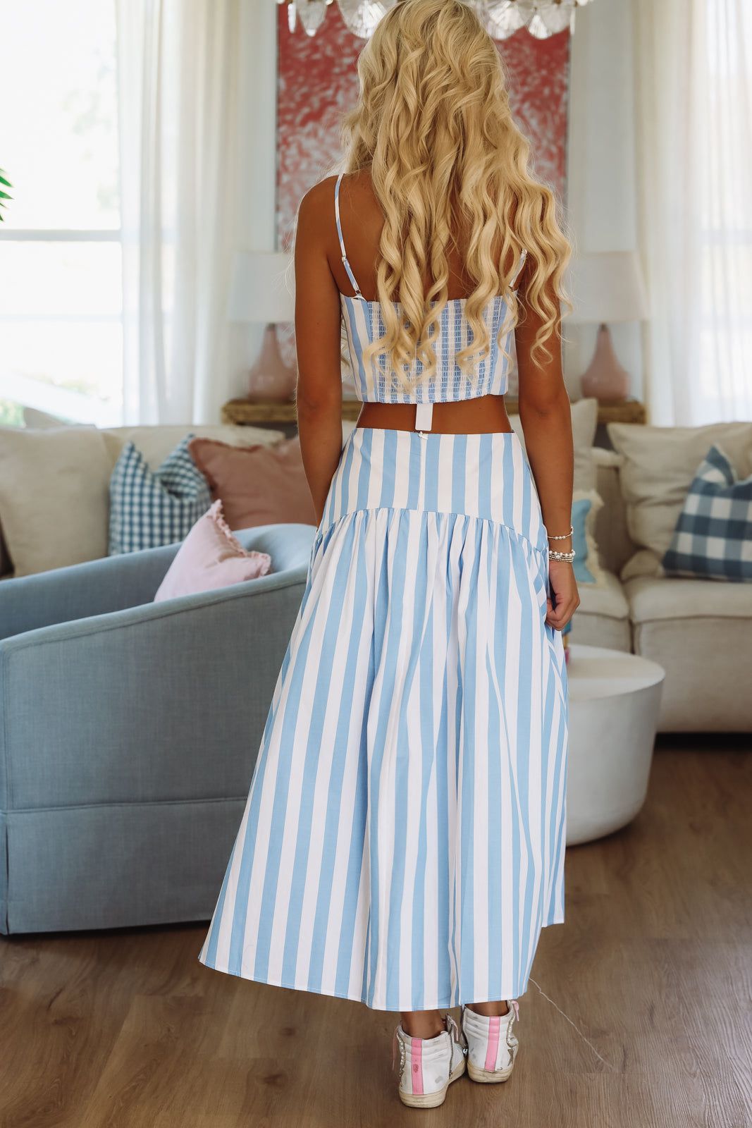 Stadium Stripes Crop Top - Baby Blue and White