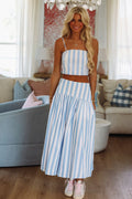 Stadium Stripes Crop Top - Baby Blue and White