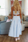 Stadium Stripes Maxi Skirt - Baby Blue and White