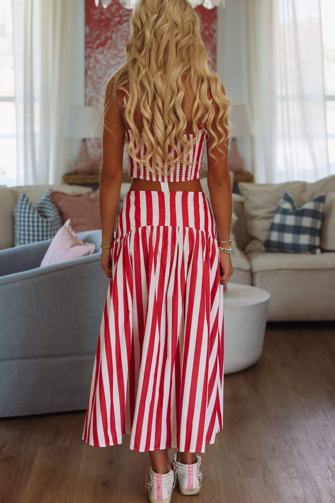 Stadium Stripes Maxi Skirt - Red and White