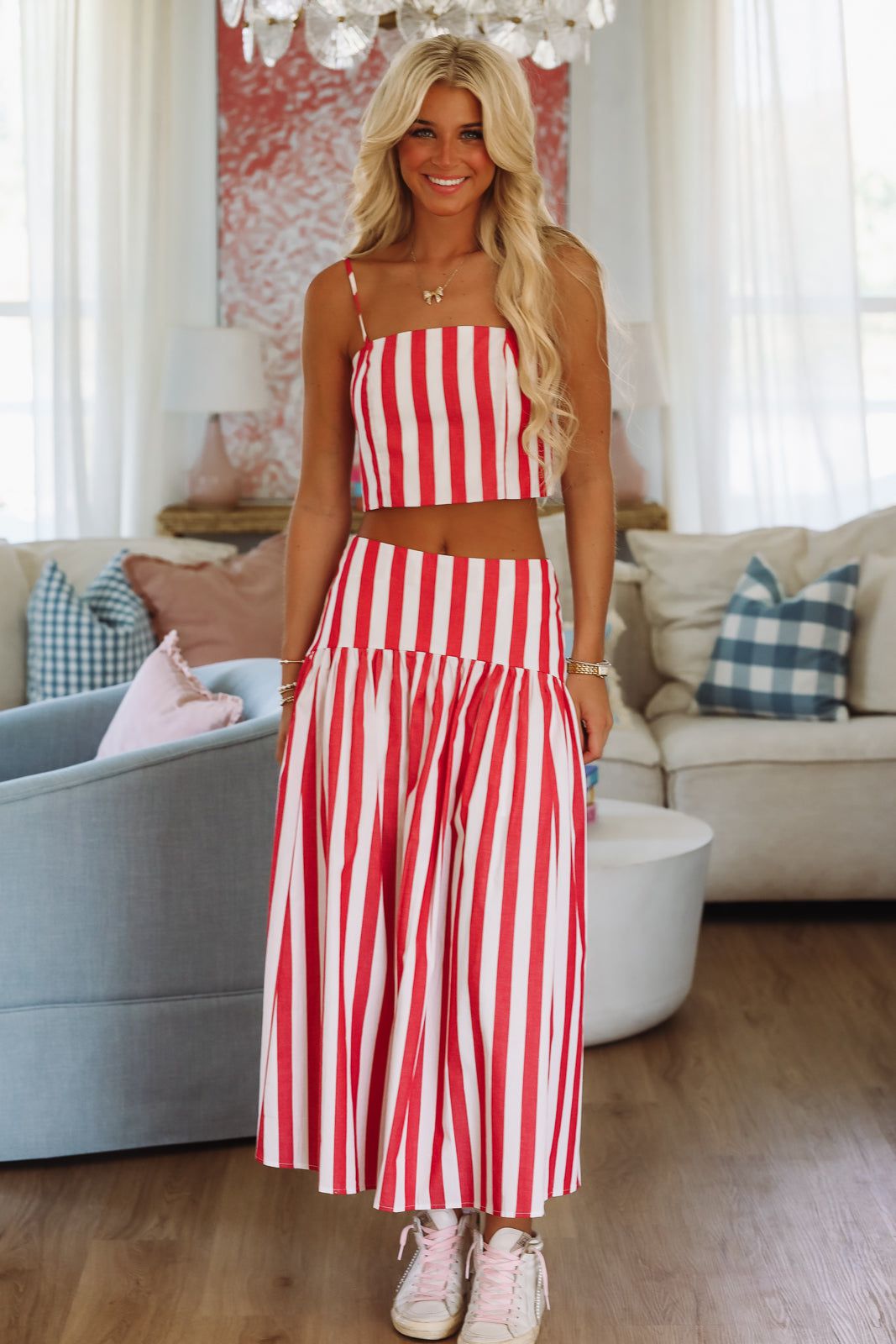 Stadium Stripes Maxi Skirt - Red and White