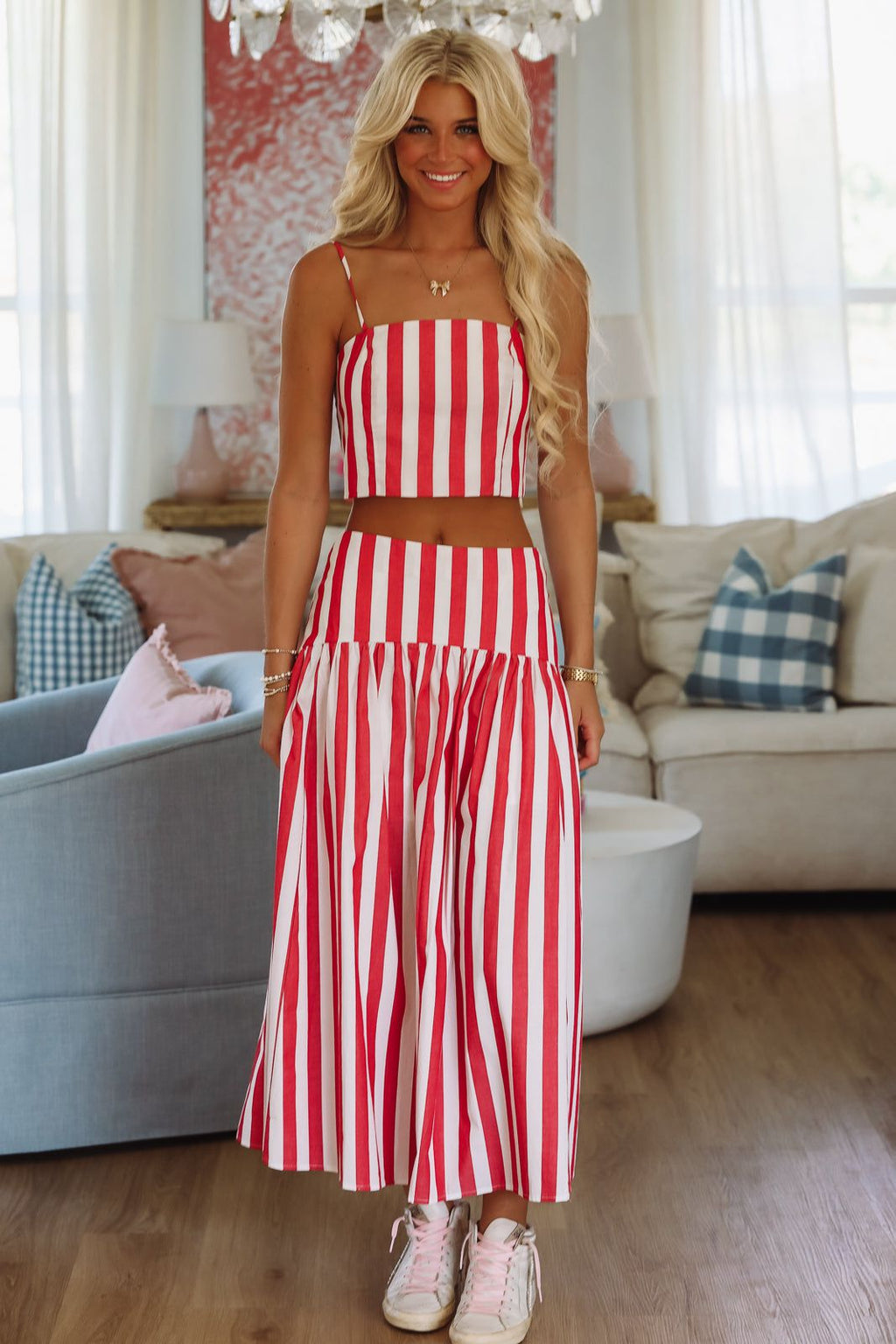 Stadium Stripes Maxi Skirt - Red and White