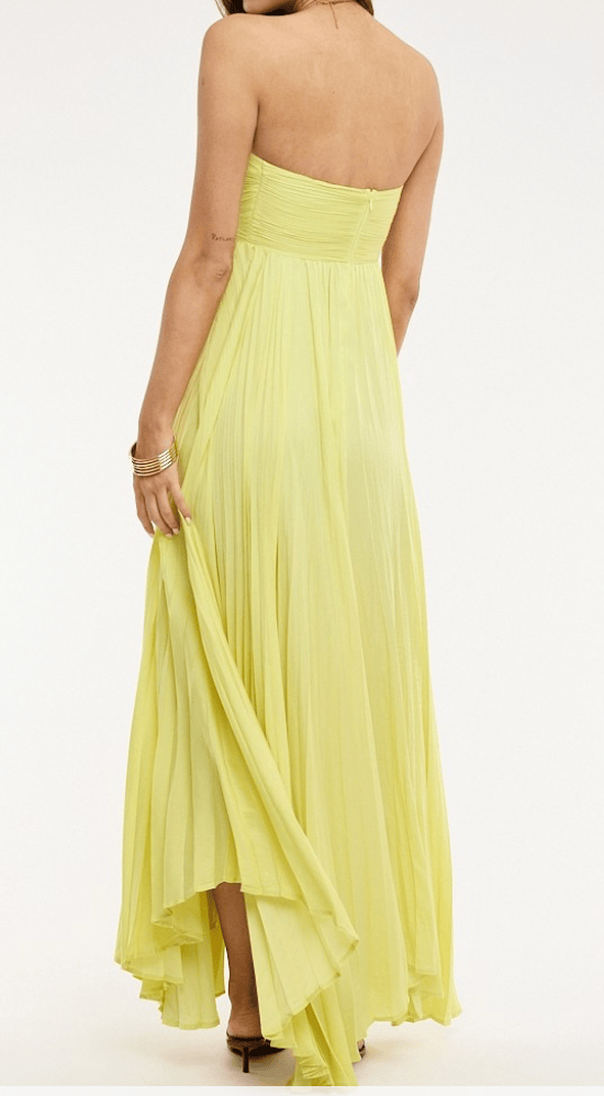The Pleated Halo Maxi Dress - Lemon Yellow