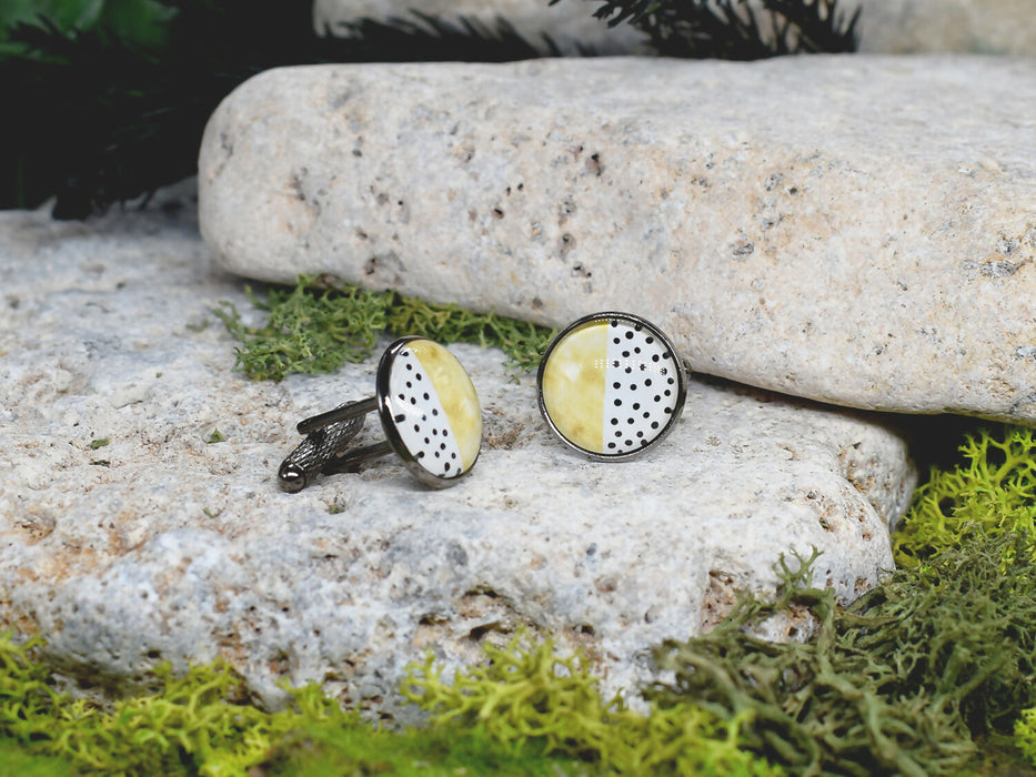 Black Steel Cufflinks with Abstract Glass #66