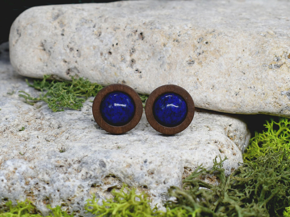 Wood Cufflinks with Lapis Lazuli Stone #52