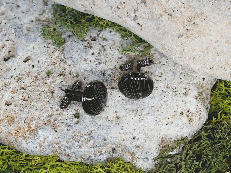 Black Steel Cufflinks with Abstract Glass #78