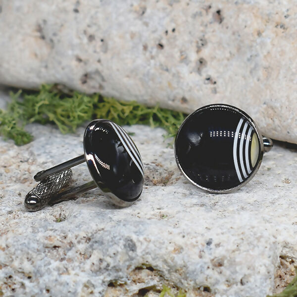 Black Steel Cufflinks with Abstract Glass #77