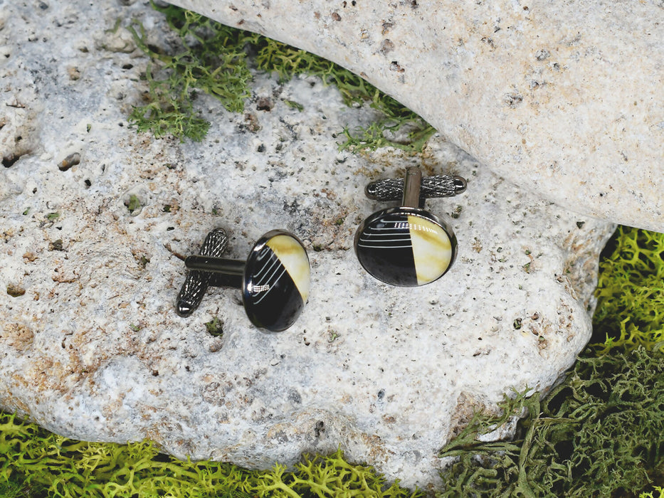Black Steel Cufflinks with Abstract Glass #71