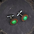 Wood Cufflinks with Green Jade Stone #44