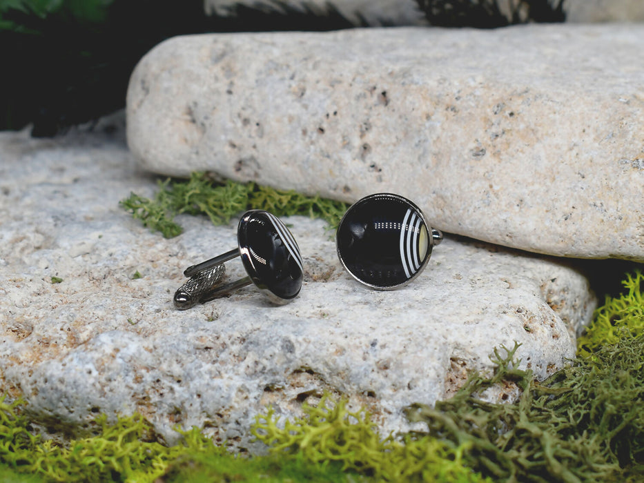Black Steel Cufflinks with Abstract Glass #77