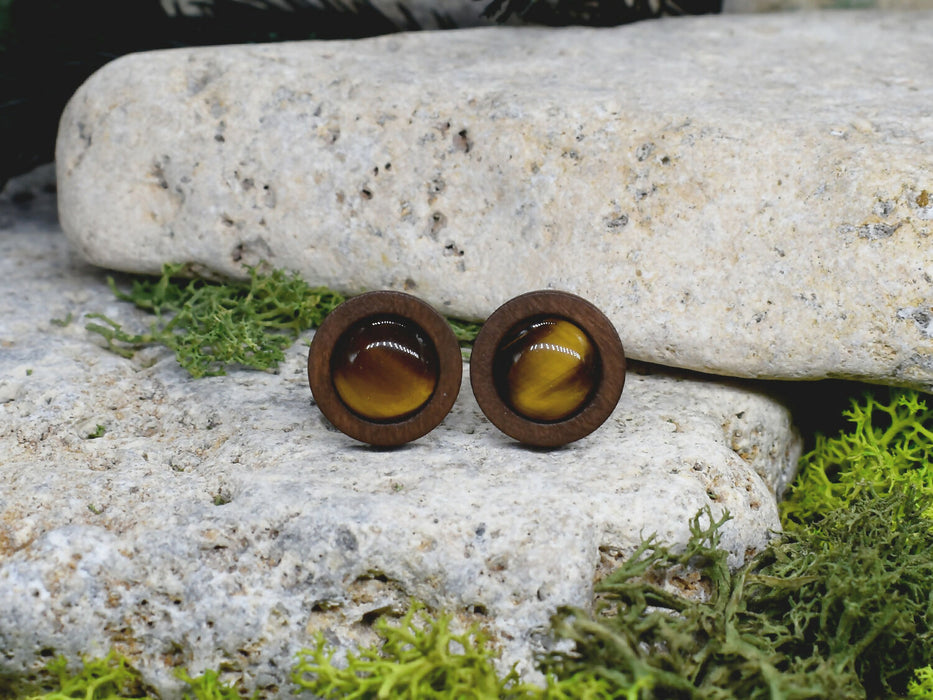 Wood Cufflinks with Tiger's Eye Stone #49