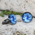 Black Steel Cufflinks with Abstract Floral Glass #82