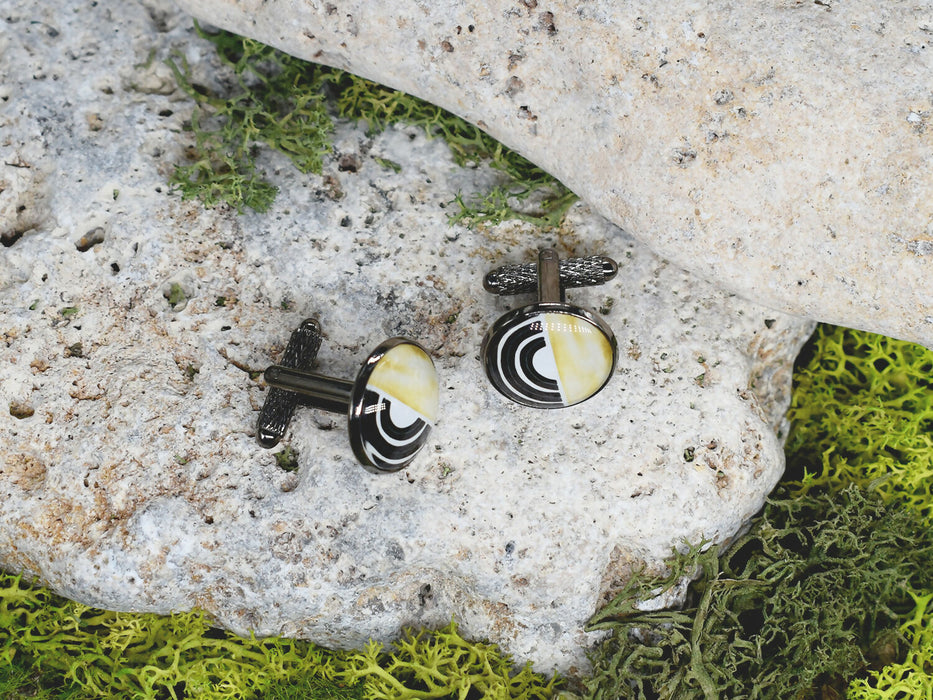 Black Steel Cufflinks with Abstract Glass #68