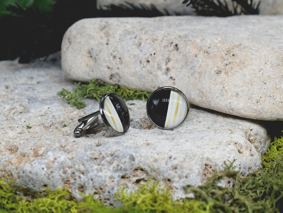Black Steel Cufflinks with Abstract Glass #79