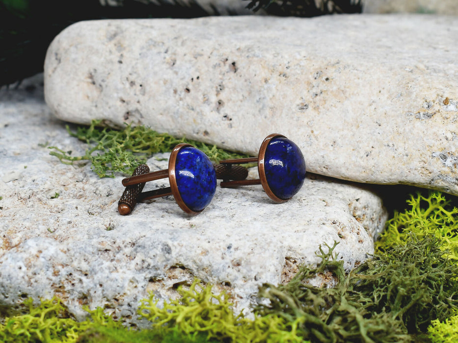 Copper Steel Cufflinks with Lapis Lazuli Stone #56